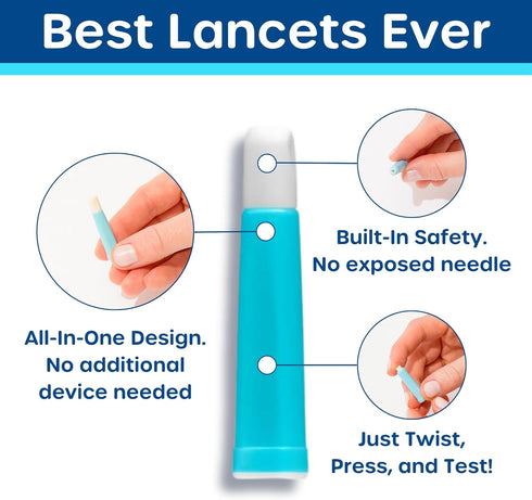 Pip Lancets, 30G x 1.0mm, 100 Count, Safety Lancets for Painless Blood Glucose Testing, Sterile, No Lancing Device
