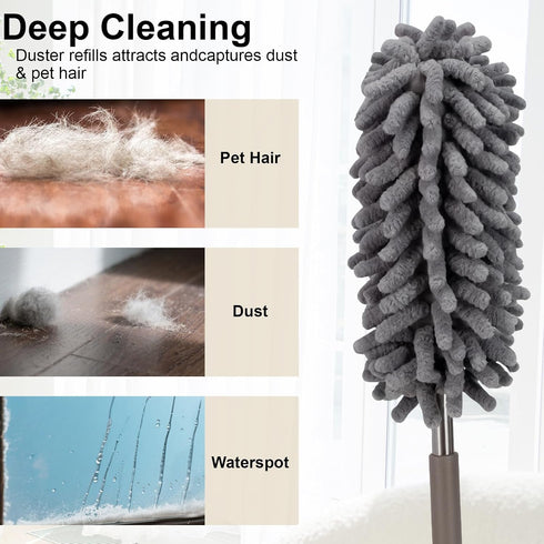 Loulicia 2pcs Microfiber Feather Duster for Cleaning,Sheneyron Washable Dusters,with Replaceable Microfiber