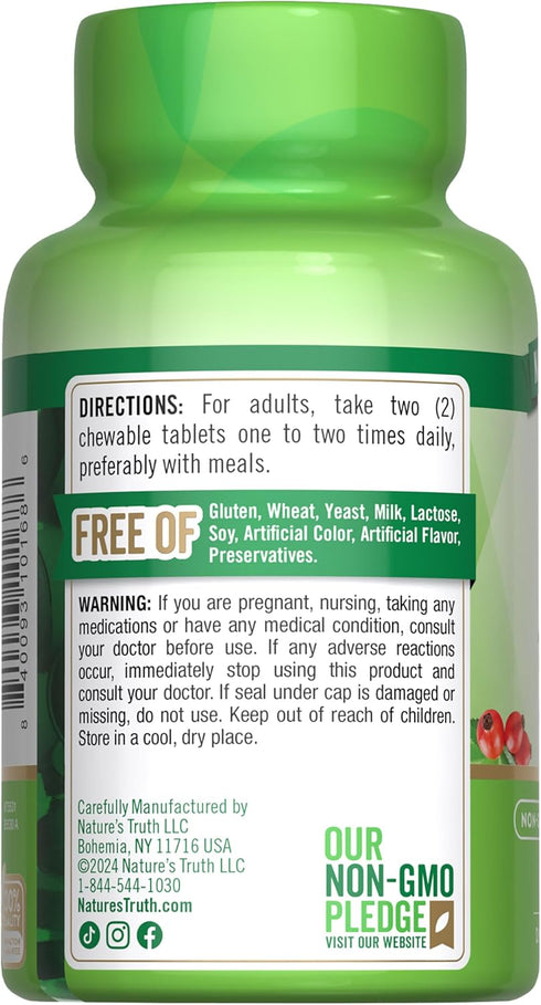 Nature's Truth Chewable Vitamin C with Rose Hips | 500 mg | 60 Tablets | Vegetarian, Non-GMO, Gluten Free