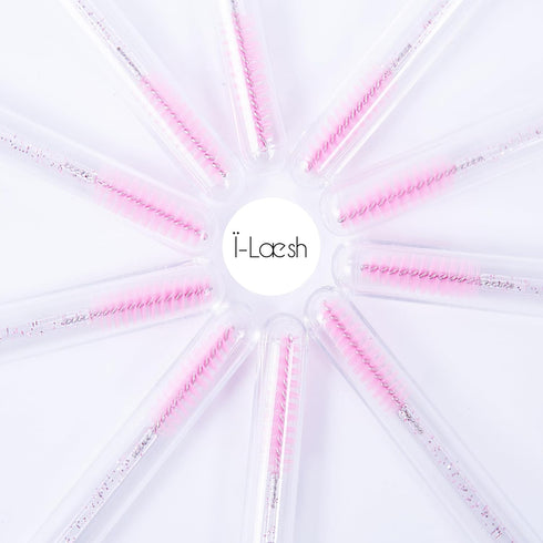 i-Laesh 20 Pcs Lash Brush Eyelash Brushes, Spoolies Cleaning Mascara Wands, Disposable Makeup Tool Set, Pink Mix
