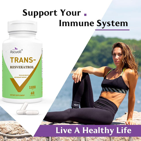 99% Ultra Purity Ascuoli Trans-Resveratrol 1100mg, 3-in-1 Organic Resveratrol Supplement for Antioxidant & Immune