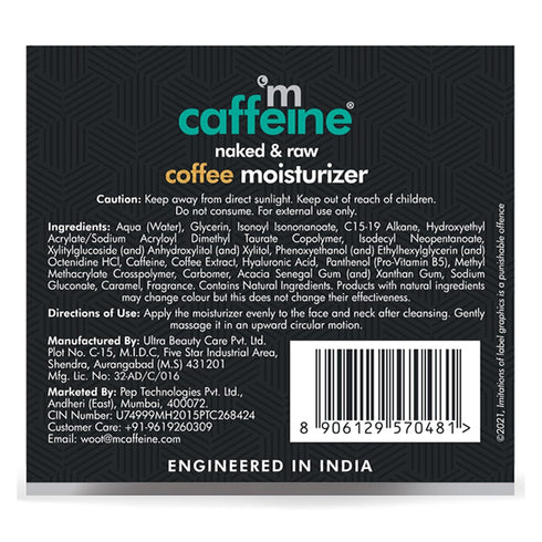 mCaffeine Naked and Raw Coffee Moisturizer - 1.69 oz Gel-Based Lotion, 48-Hour Face Cream Controls Excess Oil