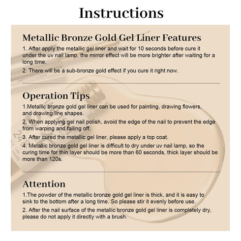 RARJSM Metallic Gel Liner Nail Art Set | Silver Bronze Gold 2pcs Mirror Chrome Gel Polish