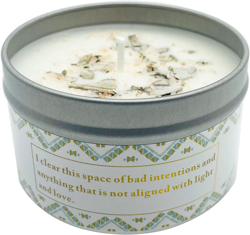 Healing White Sage Candle with Sage Leaf, Himalayan Crystal Salt & Essential Oils