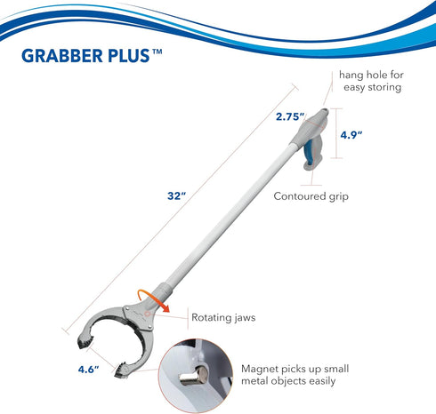 Unger 32” Grabber Plus Reacher Tool, Trash Picker Upper with Built-In Magnet, Claw Pickup for Seniors, Yard Clean Up