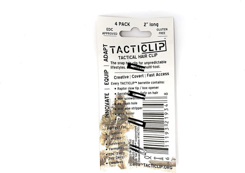 Tactical Hair Clips 4 Pack - Black Multitool Snap Barrettes with Laser Engraved Design