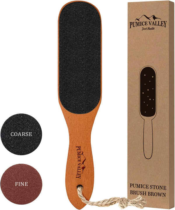 Pumice Stone Foot File, Wooden Pedicure Scrubber with Handle for Callus and Dead Skin Removal