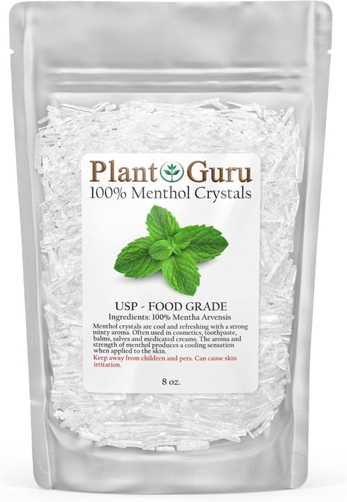 Menthol Crystals 8 oz - 100% Pure Natural USP Food Grade for Cosmetics, Salves, Balms, Soap Making