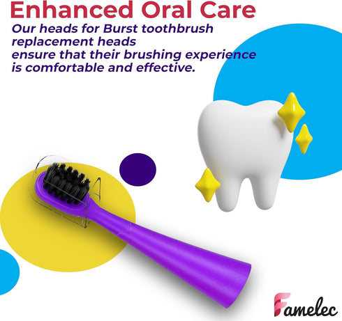 16 Pack Electric Toothbrush Heads for Burst Kids, Ultra Soft Bristles, Perfect Fit, Mix Color Pink/Green/Blue/Purple