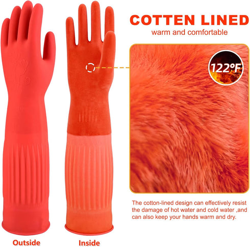 Use,15",2 North Tower Kitchen Washing Room Gloves Fleece Lined, Reusable, Waterproof with Extra-Long Cuff & Anti-Slip