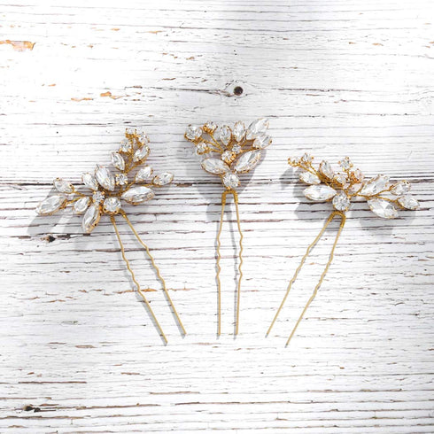 Unicra Bride Wedding Crystal Hair Pins, Flower Bridal Hair Pieces, Wedding Accessories for Women, Pack of 3