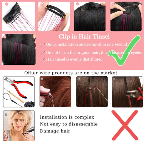 Umylar Clip in Hair Tinsel Pack of 12 Pcs 20 Inch Glitter Blue Tinsel Hair Extensions