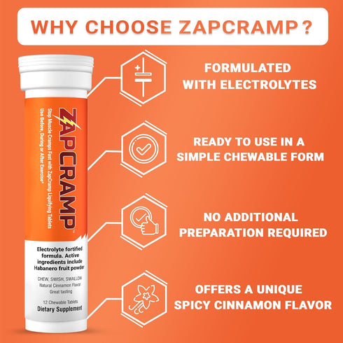 Muscle Cramp Tablets - Chewable Electrolyte Tablets for Body and Leg Cramps Relief - 12 Tablets