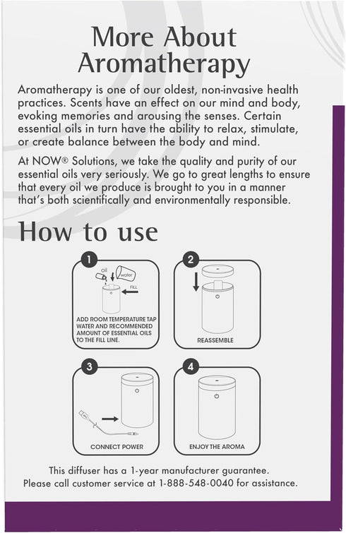 NOW Foods Essential Oils, Portable USB Ultrasonic Aromatherapy Oil Diffuser, Travel Friendly, Extremely Quiet