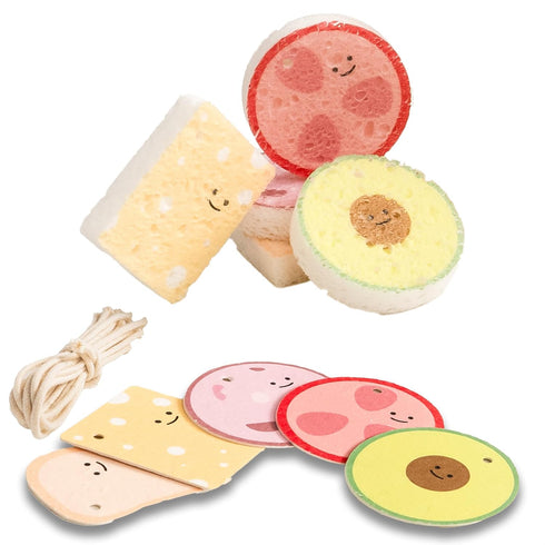 Cellulose Compressed Eco-Sponge 5 Pack, Avocado Sandwich Set, Plastic-Free & All-Natural Wood Pulp for Cleaning