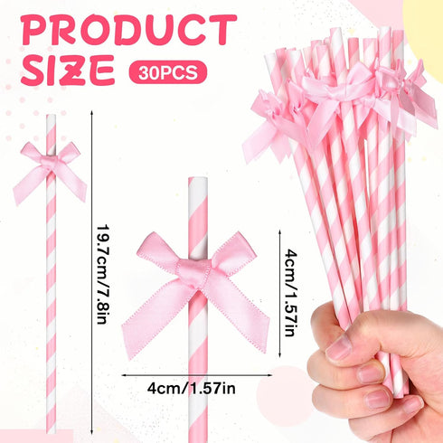 Psiriol 30pcs 7.7inch Pink Bow Straw, Pink Paper Straws, Disposable Cute Paper Straw, Wedding, Picnic, Birthday, Party