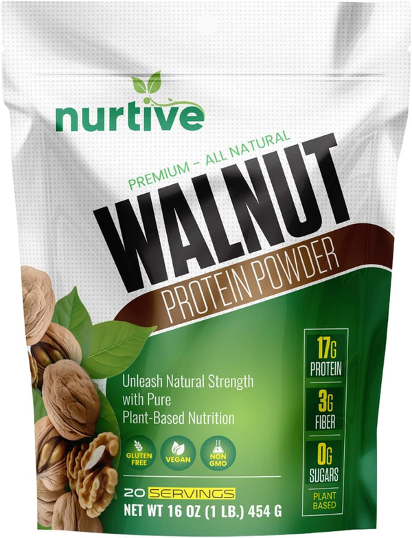 Walnut Protein Powder, 16 oz, Rich in Omega-3, Plant-Based Protein, Gluten Free, Vegan