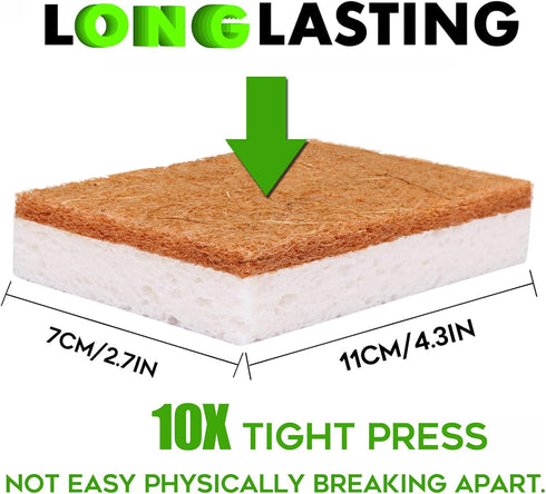Biodegradable Natural Kitchen Sponge, Eco Friendly Compostable Cellulose Sponge with Coconut Walnut, Pack of 12