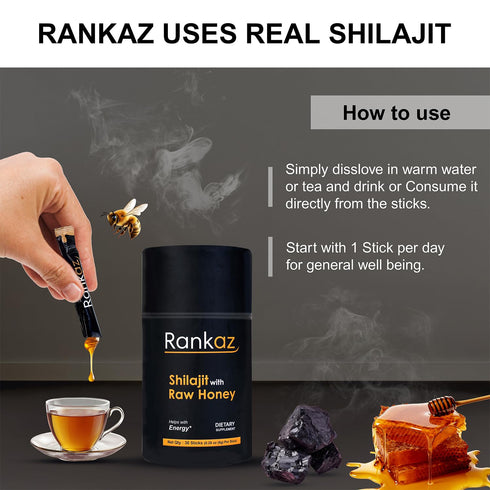RANKAZ 30 Natural Shilajit Honey Sticks Organic - Sticks, Shilajit Honey Fulvic Acid and Trace Minerals