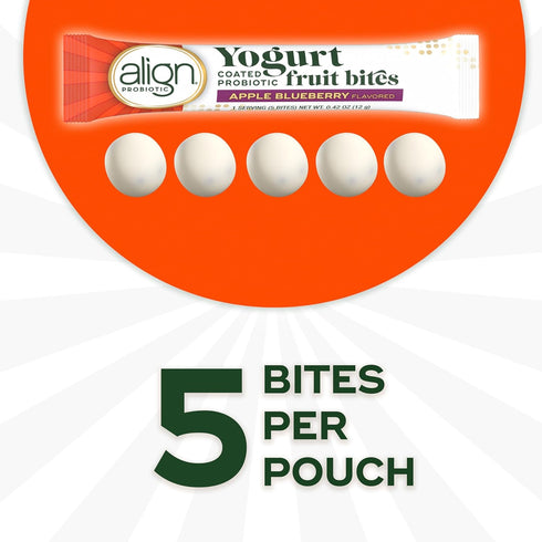 Align Probiotic, Yogurt Coated Probiotic Fruit Bites, 21 Pouches, 105 Bites for Digestive Health Support