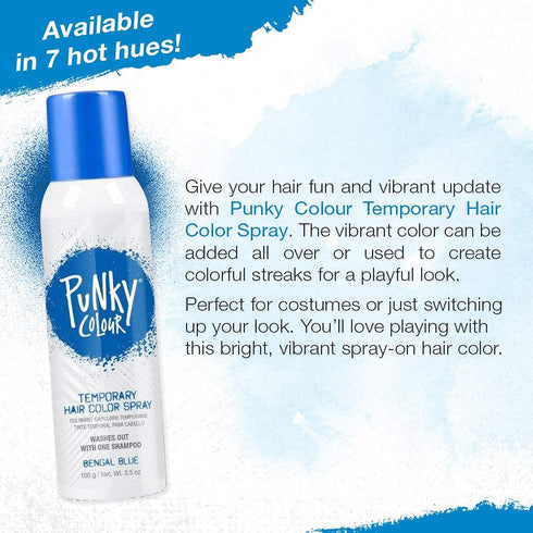 Punky Temporary Hair Color Spray, Bengal Blue, Non-Damaging Hair Dye for Instant Vivid Color, 3.5 oz, 2 Pack