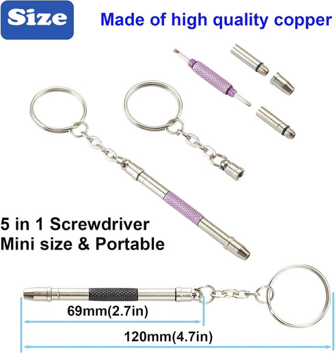 Omnful 5 1 Set (2pcs Glasses Repair Kit with Precision in Mini Screwdrivers Keychain for Eyeglasses, Sunglasses