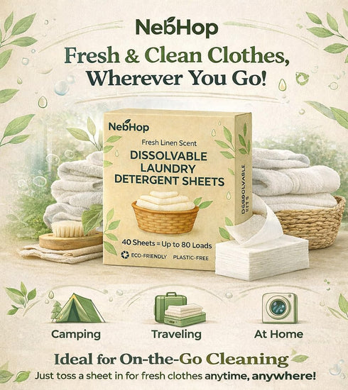 NebHop 40 (80 Eco Friendly Laundry Detergent Sheets Biodegradable Detergent Strips, Fresh Linen Scent, Hypoallergenic