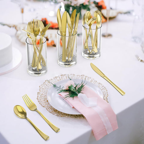 100 Count Heavy Duty Gold Plastic Knives, Disposable, BPA-Free, Heat Resistant, Premium Plastic for Party Supply