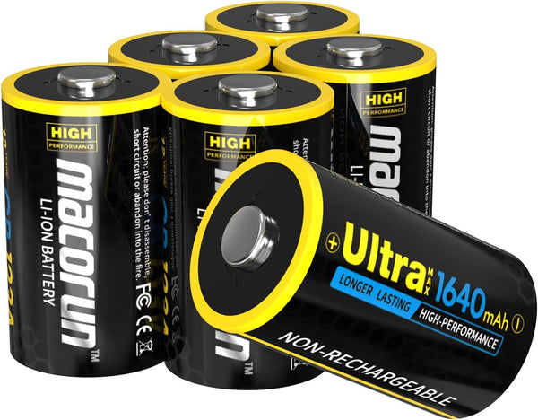 MACORUN 6-Pack Non-Rechargeable CR123A 3V Lithium Batteries, 3 Volt, for Home Security Alarm