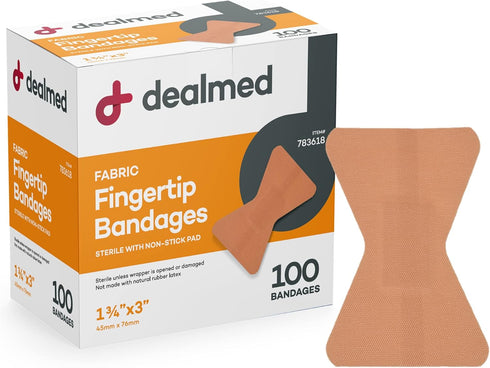 Dealmed Fabric Fingertip Flexible Adhesive Bandages – 100 Count, Non-Stick Pad, Latex Free for First Aid Kit, 1 3/4" x