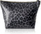 Vegan Leather Black Leopard Print Makeup Bag, Cute Travel Accessories Small Cosmetic Zipper Pouch