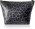 Vegan Leather Black Leopard Print Makeup Bag, Cute Travel Accessories Small Cosmetic Zipper Pouch