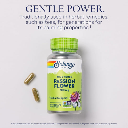 SOLARAY Passion Flower Capsules 700 mg - Vegan, Non-GMO, Lab Verified - 100 VegCaps, 50 Servings, 60-Day Guarantee
