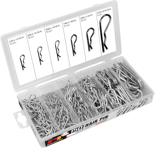 Performance Tool W5210 Hair Pin Assortment Kit, 150 Piece, Zinc Plated Steel Clips