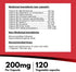Fortified Vitamin B-Complex 200 mg, 120 Count, All Vegan B-Vitamins Including B12, B1, B2, B3, B4, B5, B6, B7 (Biotin), B8 (Inositol), B9 (Folic Acid)