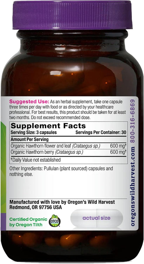Oregon's Wild Harvest Certified Organic Hawthorn Capsules, 1200 mgs, 90 Count