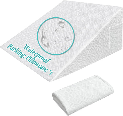 Wedge Pillow Case Cover 25x24x12 - Waterproof Triangle Incline Wedge Pillow Protector with Zipper & Pocket (Cover Only)