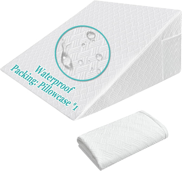 Wedge Pillow Case Cover 25x24x12 - Waterproof Triangle Incline Wedge Pillow Protector with Zipper & Pocket (Cover Only)