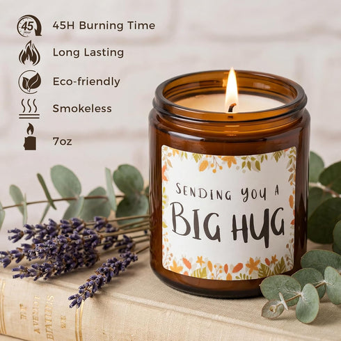 MULCHUM 7oz 45 Lavender Scented Candle, Thinking of You Hug Gift for Friends, Relaxing Natural Soy Wax Jar Candle