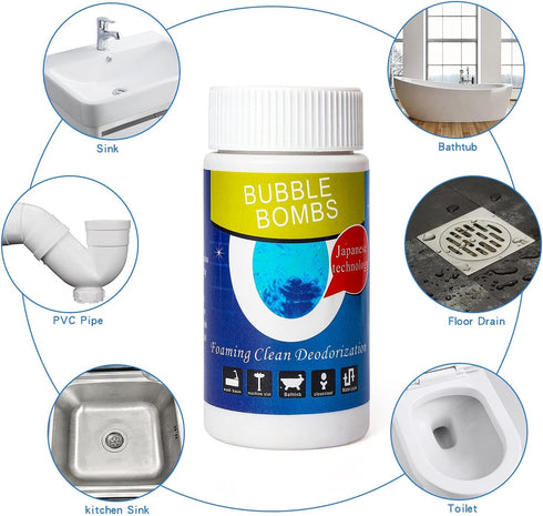 2 Pcs Pipe Dredge, Bubble Bombs Drain Cleaner, Powerful Sink and Drain Cleaner Magic Bubble Bombs Fast Foaming Pipe Cleaner Powder Dredge Agent for Kitchen Toilet Pipeline Quick Cleaning Tool