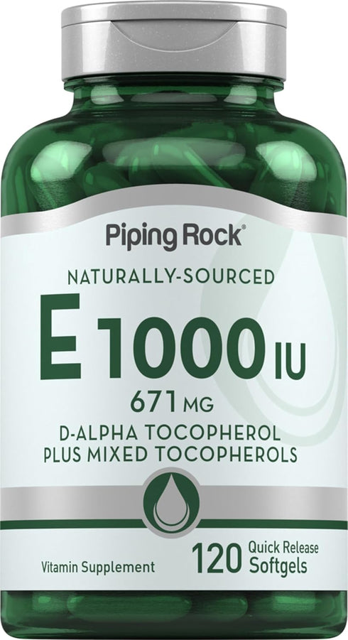 Piping Rock 1000 IU Vitamin E Softgels | 120 Count | with D-Alpha and Mixed Tocopherols | Gluten Free, Non-GMO