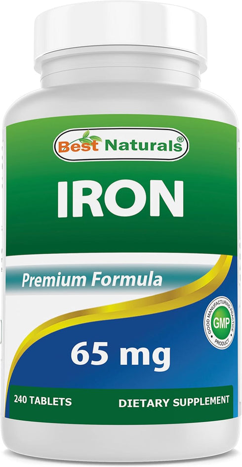 Best Naturals Iron Supplement - 65 mg - 240 Tablets, Non-GMO & Gluten Free