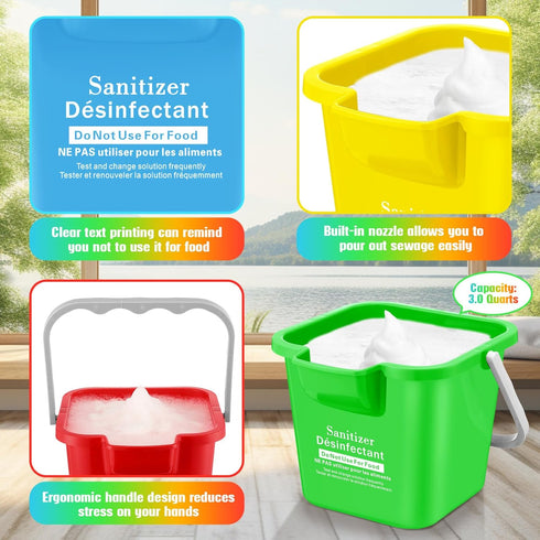 6 Sets 3 Quart Cleaning Bucket with Microfiber Cleaning Cloths Small Sanitizing Square Bucket Detergent Plastic Utility Pail with Handle for Household Restaurant Office School Use (Colorful) by Vesici