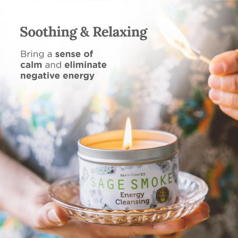 MAGNIFICENT 101 White Sage Smudge Candle, 6 Oz Soy Wax, 35-Hr Burn Time for Cleansing & Chakra Healing