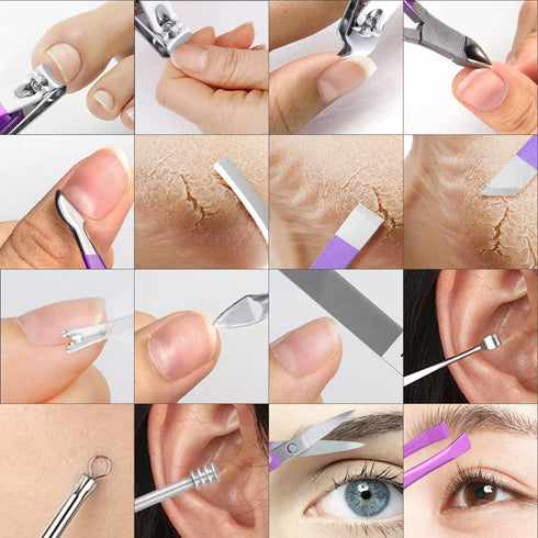 Professional Manicure Set - 16 pcs Stainless Steel Nail Care Tools with Luxurious Travel Leather Case