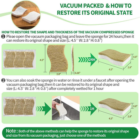 PUCITY DishesPack 12 Sponges Kitchen Natural Dish Sponge Plant-Based Biodegradable Compostable Cellulose with Coconut