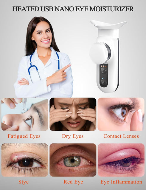 Heated USB Nano Eye Moisturizer & Soother - Portable Drops Steamer for Dry Eye, Rechargeable Electric Mist Sprayer