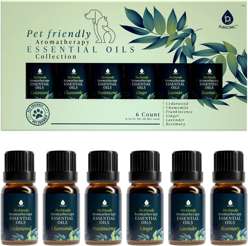 PURSONIC Pet Friendly Aromatherapy Essential Oils Collection, 6-Count - Safe for Dogs and Cats, Natural Relaxation