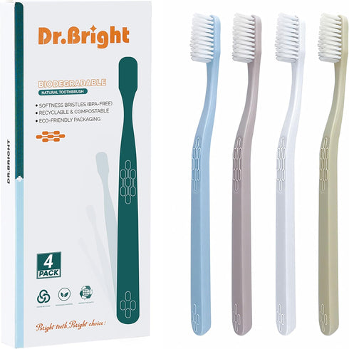 DR.BRIGHT Eco-Friendly Toothbrushes, Natural Biodegradable Toothbrushes, Soft Toothbrush for Adults, Recyclable Green