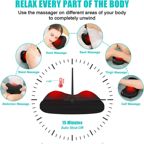 Back Massager, Shiatsu Neck Massager with Heat, Electric Deep Tissue Massage Pillow for Shoulder, Back, Leg Relief for